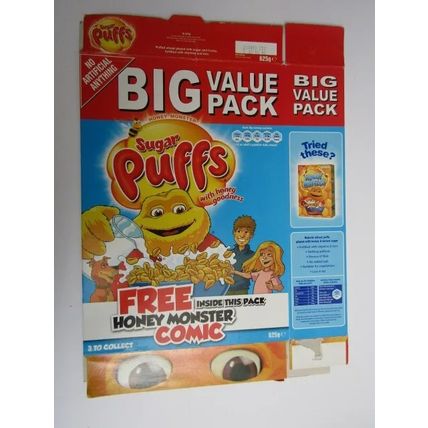Quaker Sugar Puffs 2009 Cereal Box Honey Monster Comics 625g Box only