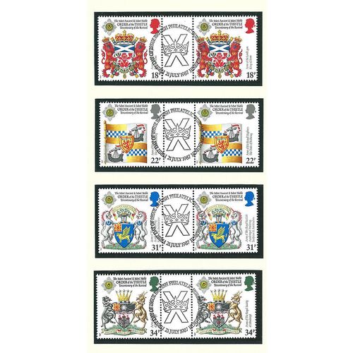 1987 Scottish Heraldry Set SG1363-66 in Superb FDI Very Fine Used Gutter Pairs