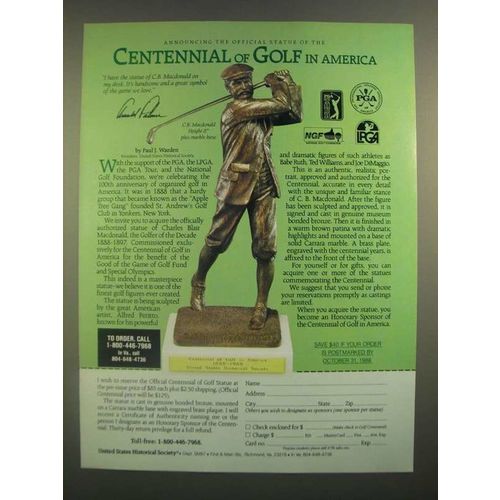 1988 United States Historical Society Ad - Golf Statue featuring C.B. Macdonald