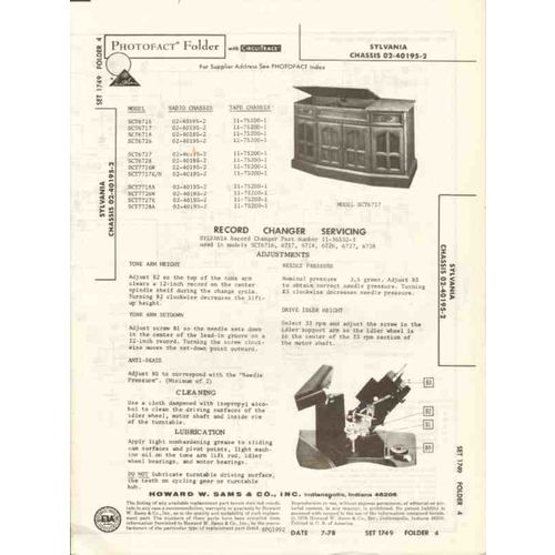 SYLVANIA chassis 02-40295-2 AM FM phono console Sams Photofact manual