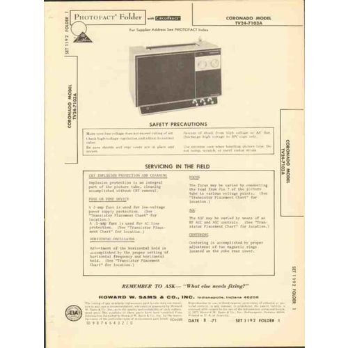 CORONADO model TV24-7103A TV television Sams Photofact manual