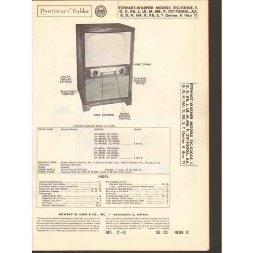 STEWART-WARNER model 21x-9300x TV television Sams Photofact manual