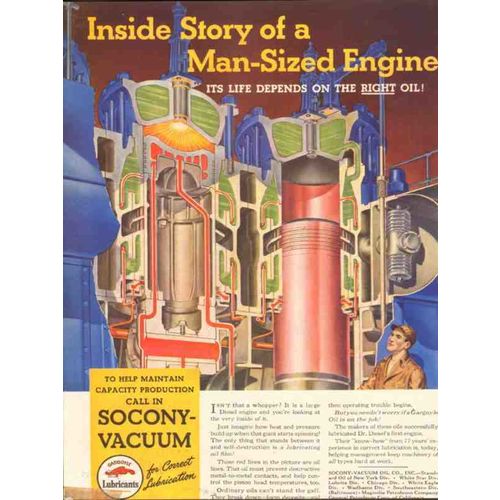 SOCONY VACUUM OIL COMPANY 1943 Inside Story Man-size engine vintage ad