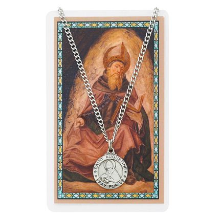 St. Augustine, Patron Saint of Theologians, Necklace with Laminated Prayer Card