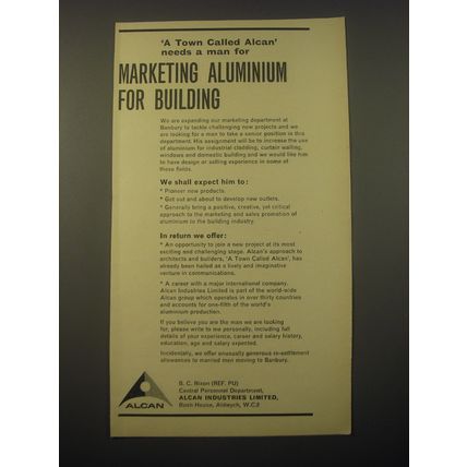1966 Alcan Industries Ad - A town called Alcan needs a man for marketing