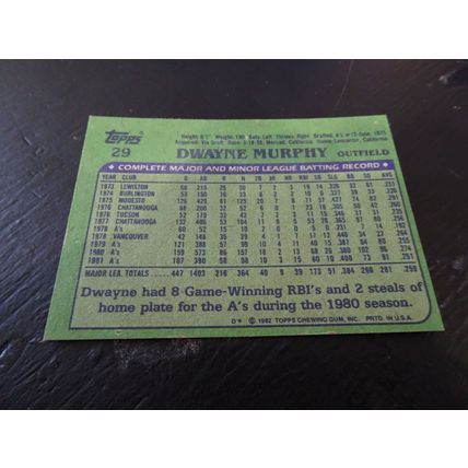 1982 Topps Card # 029 Dwayne Murphy Very Good-Excellent (4) Oakland Athletics