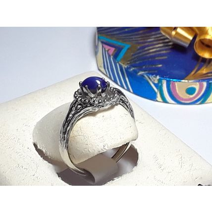 Vintage 6X4mm Blue Star Sapphire angled Open framed 10Kt White Gold Ring #17217
