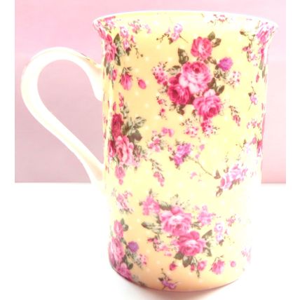 Ditsy Rose Mug Fine China Pink Roses on a Cream Background 10 CM
