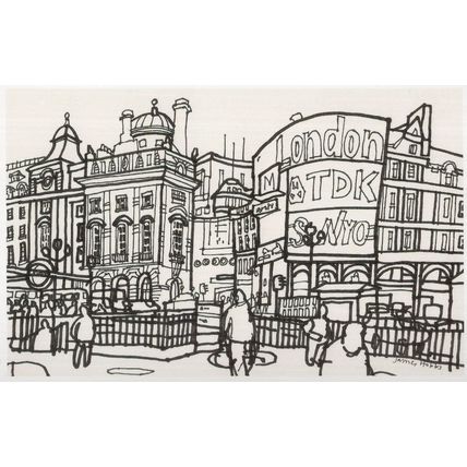 Piccadilly Circus London Rush Hour Stunning Sketch Painting Postcard