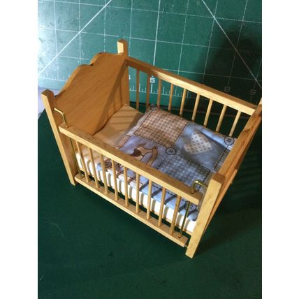 Pine Dropside Cot Blue Bedding 1:12th Dolls House Miniature