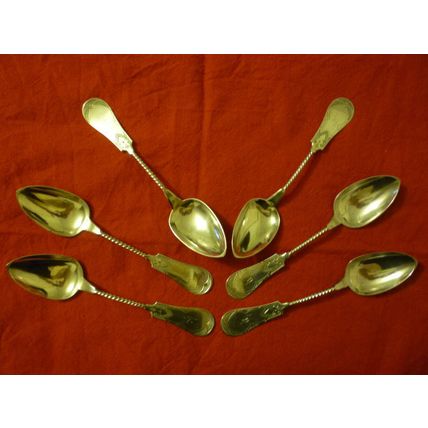 SET OF 6 STERLING SILVER TWISTED STEM SOUP SPOONS SEYMOUR CONNECTICUT