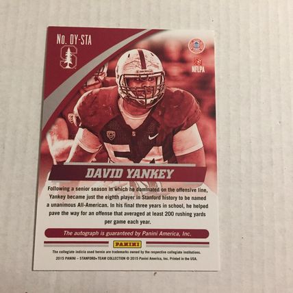 2015 Panini Stanford Team Collection David Yankey Auto Card #DY-STA