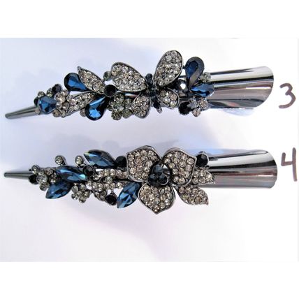 Alligator blue flower and butterfly hair claw clips with jewels and crystals