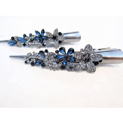 Alligator blue flower and butterfly hair claw clips with jewels and crystals