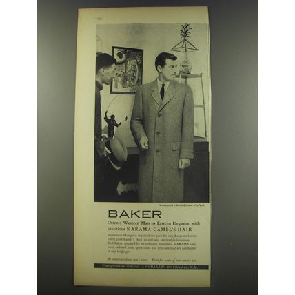 1956 Baker Top Coat Ad - Baker orients western man to eastern elegance