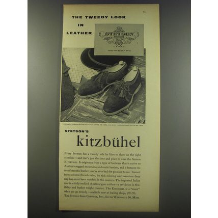 1956 Stetson Kitzbuhel Shoes Ad - The tweedy look in leather