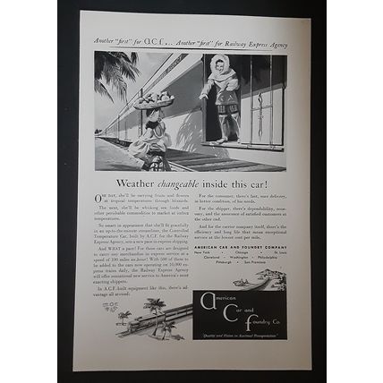 Original American Car Foundry Railroad Train Print Ad Mid-Century 1940s Vintage