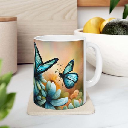 March Aquamarine Birth Month Colors Fairies & Butterflies #2 Mug 11oz AI Decorat