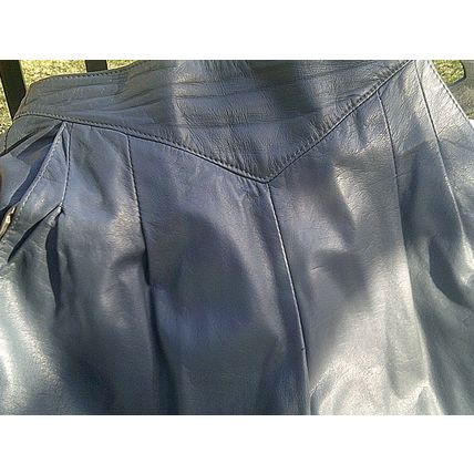 Leather pants gray front pleat back zipper side pockets size 7/8 vintage 1980's