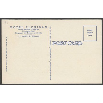 Hotel Floridan, Tallahassee, Florida, 1938 - Curt Teich Postcard