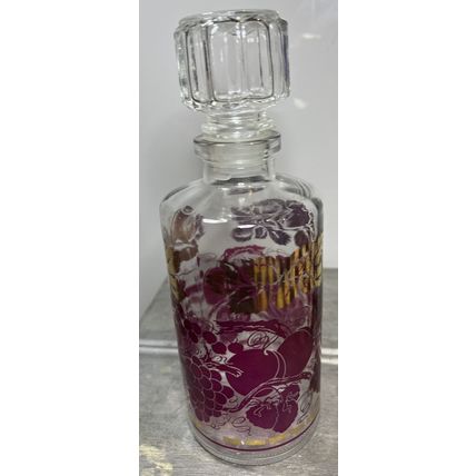 France Wine Decanter w/ Grape and Vine Motifs in Red Gold Acccents Glass Vintage