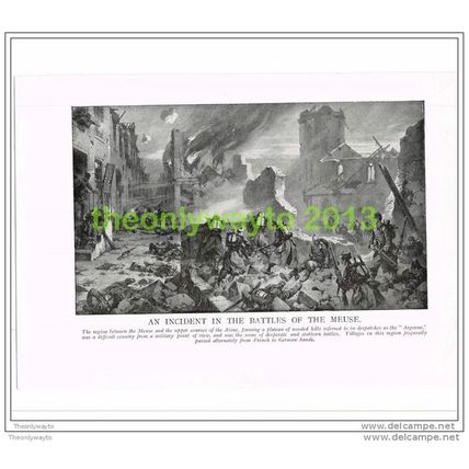 AN INCIDENT IN THE BATTLES OF THE MEUSE, FRANCE, PHOTO BOOK ILLUSTRATION c1914