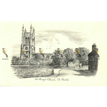 St Mary's Church, St Neots, Norfolk, Thin Paper Sketch (Card) Postcard