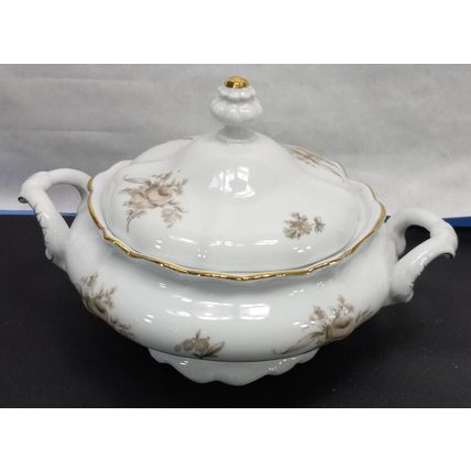 Vintage Johann Haviland Pink Roses Garland Bavaria Soup Tureen / Vegetable Bowl