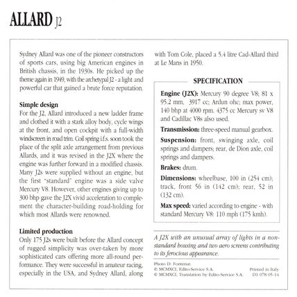 Collectors Club card. Classic Cars. Allard J2