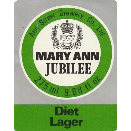 BEER BOTTLE LABEL - ANN STREET BREWERY (JERSEY) - JUBILEE DIET LAGER