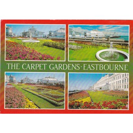 Eastbourne Carpet Gardens Sussex Multiview Postcard posted 1998 creased