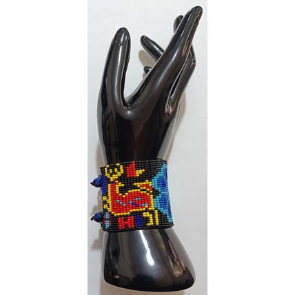 Traditional Huichol Art. Mexico Glass Seed Beads Bracelet. Floral Motives 12