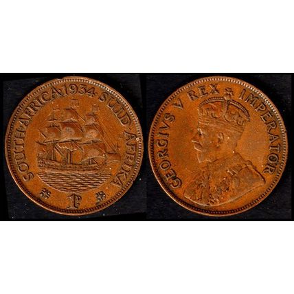 South Africa Penny 1934 Used Coin Ship 1D Geo V