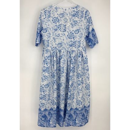 Maldila V-Neck Bohemian Maxi Dress Blue White Floral NWT Size Small Fit Flare