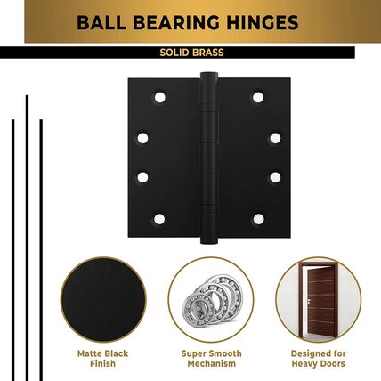 Black Heavy Duty Door Hinge Matte Black Ball Bearing 4X4 Inch Heavy Duty - Set o