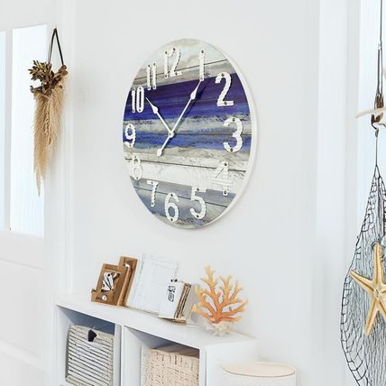 MODE HOME Beach Blue 24 Inch Large Wall Clock, Rustic Vintage Beach Wall Decor C