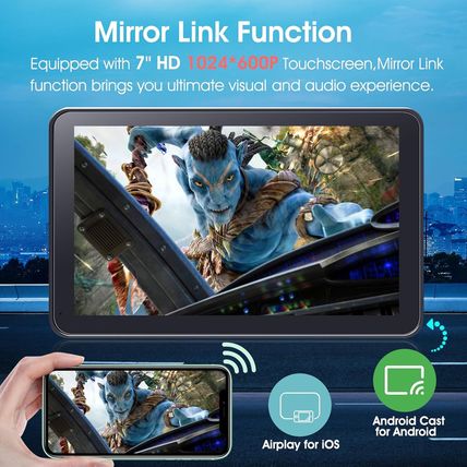 Wireless Carplay Screen for Car, 7" HD Portable Stereo Touchscreen with Apple Ca