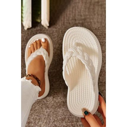 White Braided Pattern Thick Sole Flip Flop