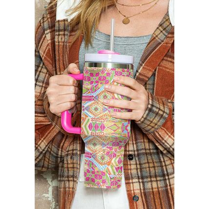 Rose Red Geometric Print Stainless Steel Large Vacuum Cup 40oz
