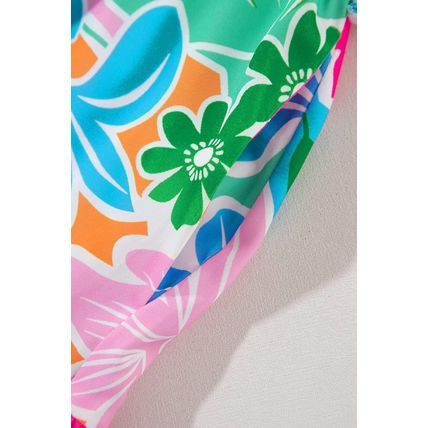 Green Multicolor Botanical Bubble Sleeve Mini Dress