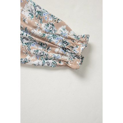 Khaki Maple Grove Floral Smocked Puff Sleeve Long Dress