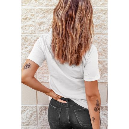 White MAMA Checkered Bow Knot Print Crewneck T Shirt