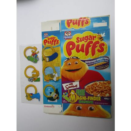 Quaker - Sugar Puffs 2001 The Simpsons Cereal Box & Uncut Sheet of Magni-Finders