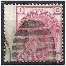 1874 SG144 3d Rose Plate 14 Good Used Wing Margin Check Letters "GI".