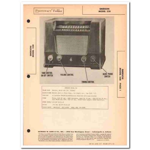 emerson model 528 8-tube am-fm radio receiver sams photofact manual