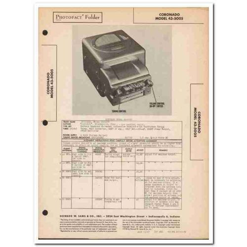 coronado model 43-5005 5-tube car am radio sams photofact manual