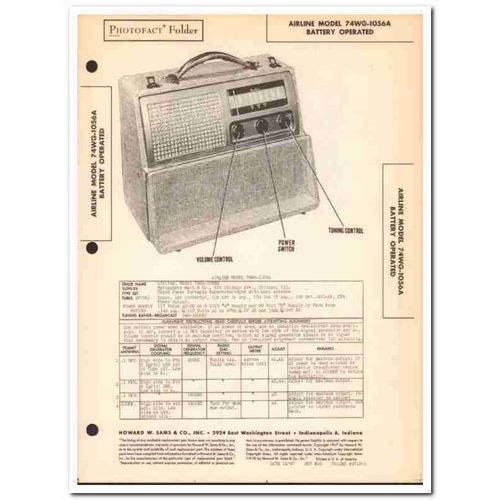 airline model 74wg-1056a 5-tube battery am radio sams photofact manual