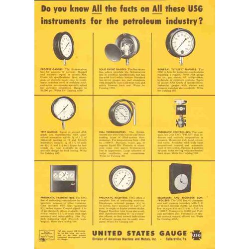 united states gauge 1959 oil petroleum refinery pipeline vintage ad