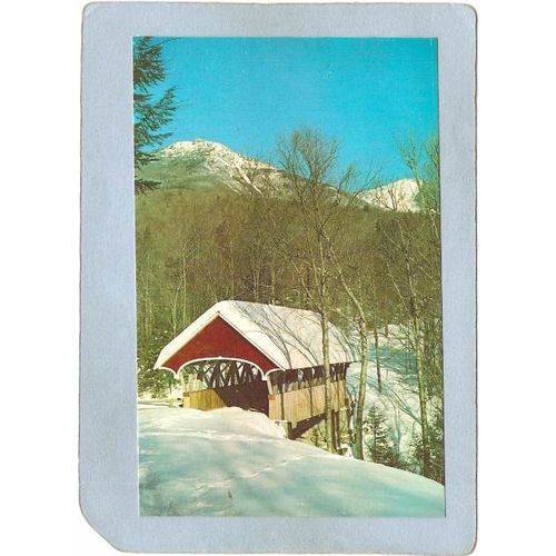 NH Franconia Notch Covered Bridge Postcard Flume Bridge & Mt Liberty World~337