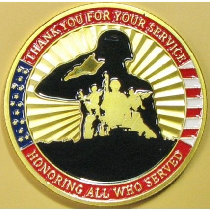 Salute To US Military. Challenge Coin. 1.50". 84b.